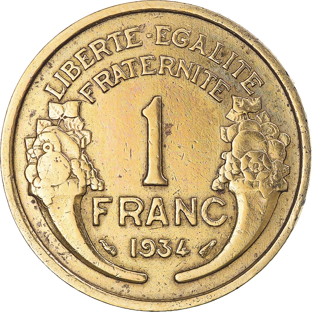Moneda, Francia, Morlon, Franc, 1934, BC+, Aluminio - bronce, KM:885