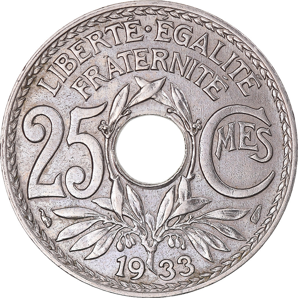Moneta, Francja, Lindauer, 25 Centimes, 1933, Paris, EF(40-45), Miedź-Nikiel