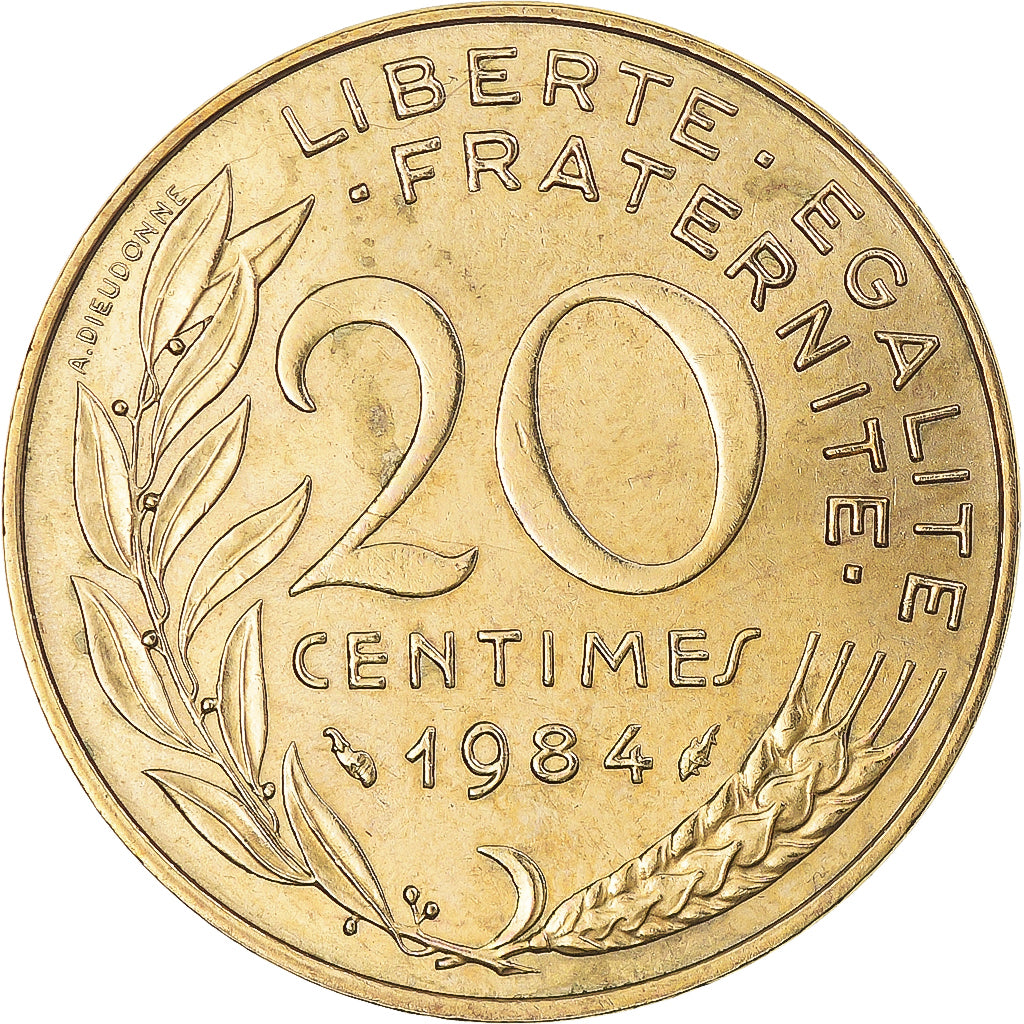 Moneta, Francja, Marianne, 20 Centimes, 1984, Paris, AU(50-53), Aluminium-Brąz