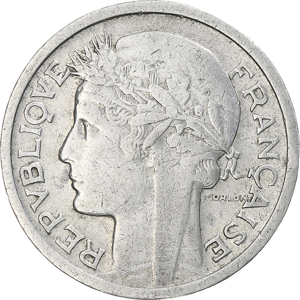Moneda, Francia, Morlon, Franc, 1948, Beaumont - Le Roger, BC+, Aluminio