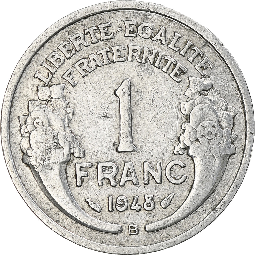 Moneda, Francia, Morlon, Franc, 1948, Beaumont - Le Roger, BC+, Aluminio