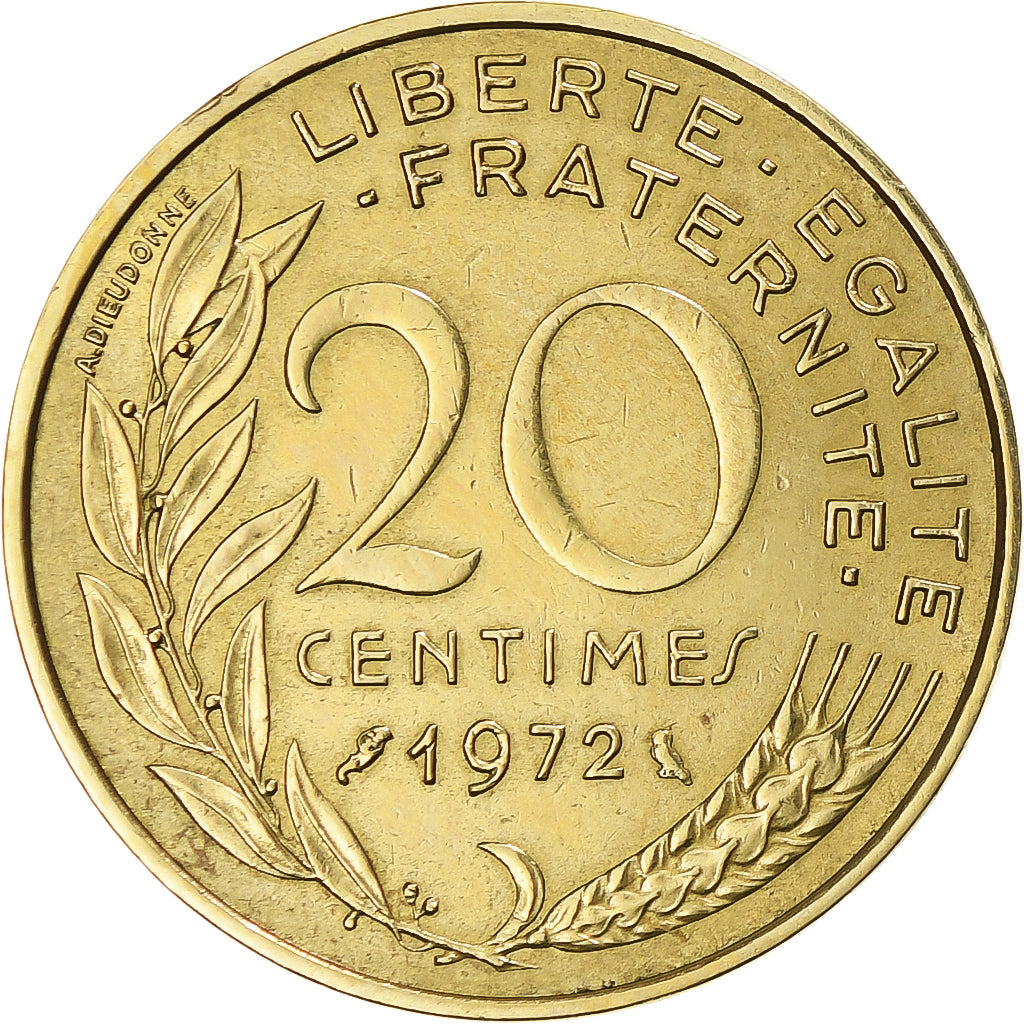Munten, Frankrijk, Marianne, 20 Centimes, 1972, Paris, ZF, Aluminum-Bronze