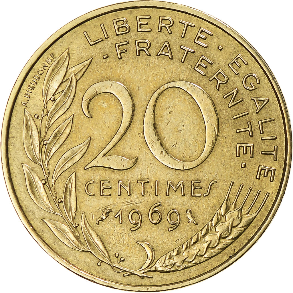 Moneta, Francja, Marianne, 20 Centimes, 1969, Paris, EF(40-45), Aluminium-Brąz