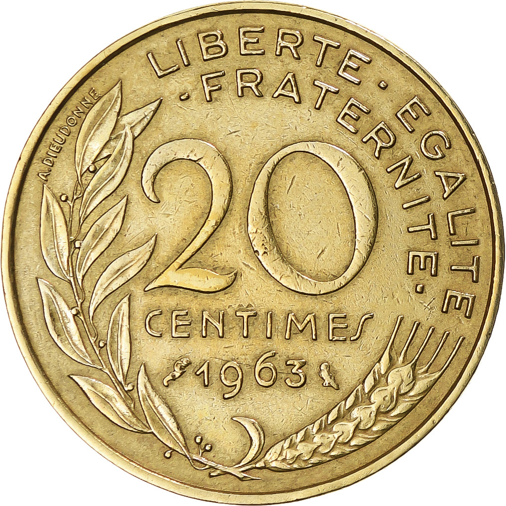 Moneta, Francja, Marianne, 20 Centimes, 1963, Paris, VF(30-35), Aluminium-Brąz