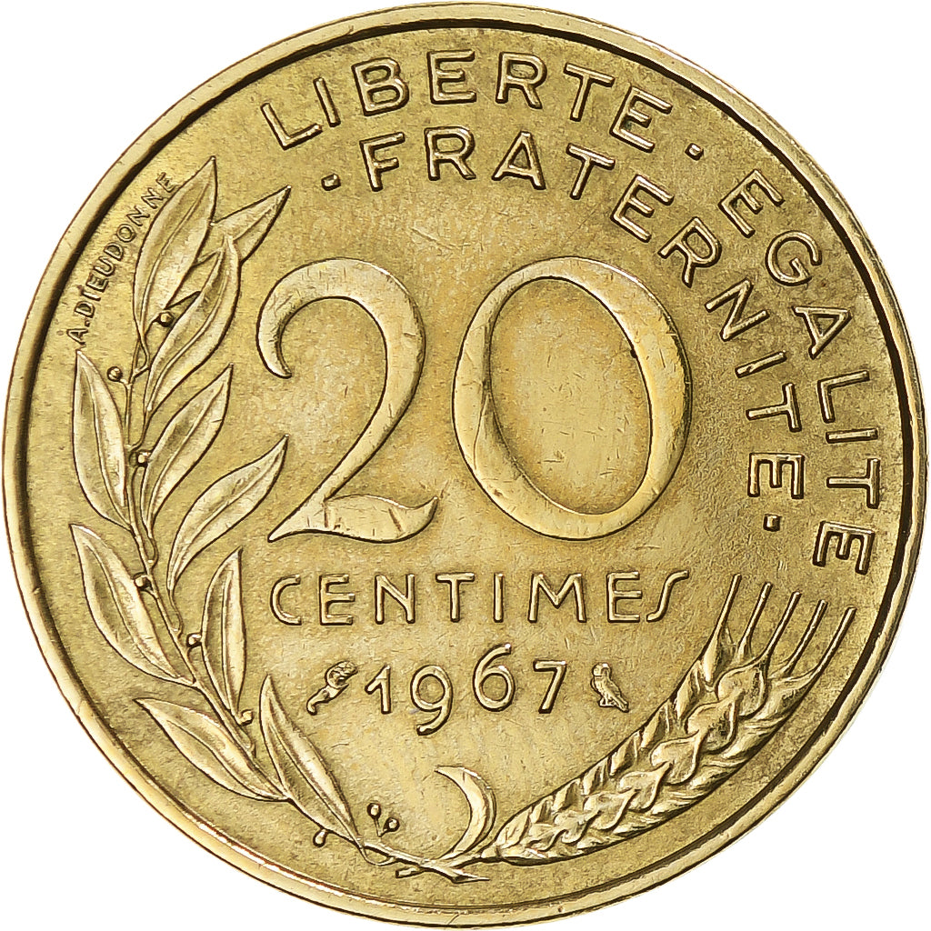 Moneta, Francja, Marianne, 20 Centimes, 1967, Paris, EF(40-45), Aluminium-Brąz