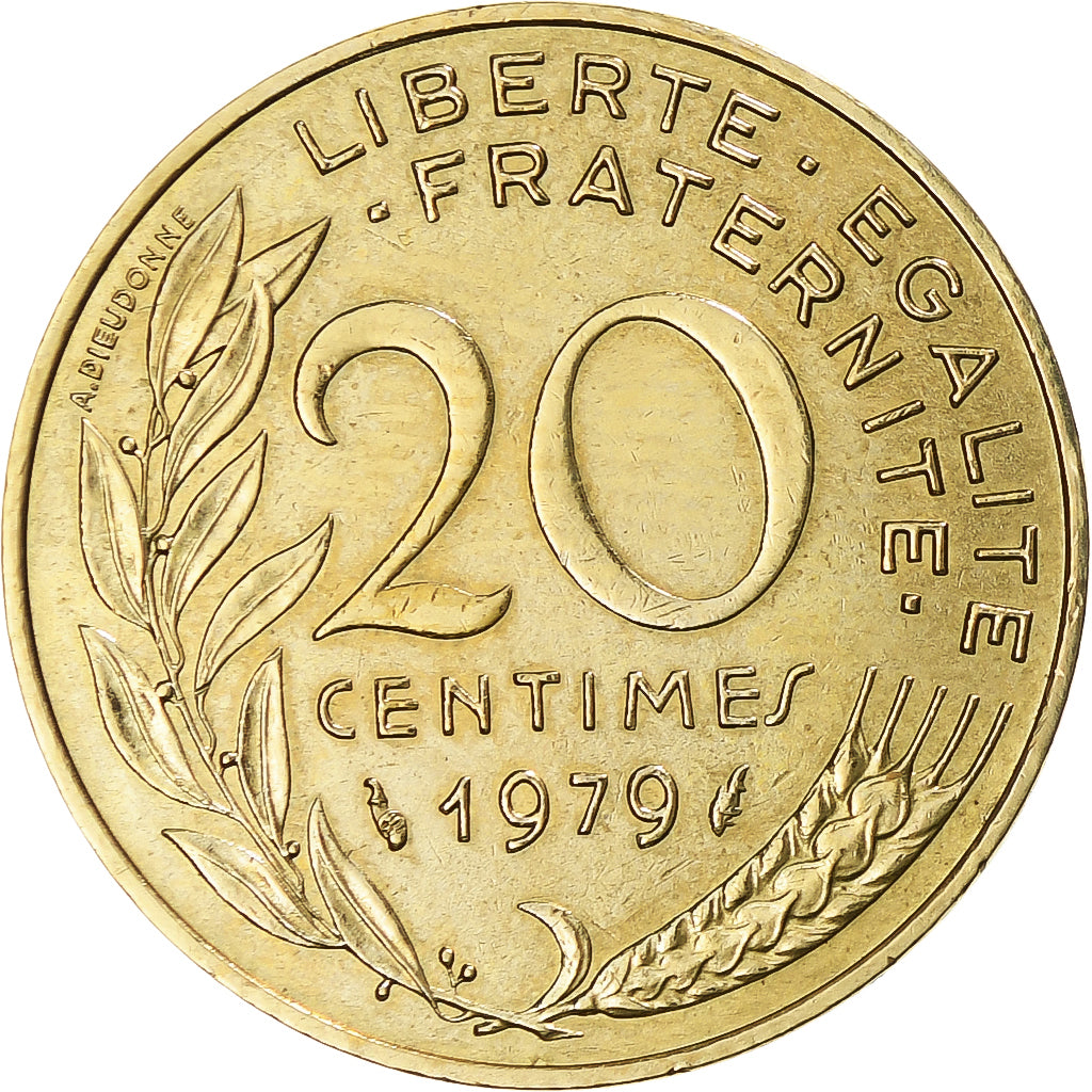 Moneta, Francja, Marianne, 20 Centimes, 1979, Paris, AU(50-53), Aluminium-Brąz