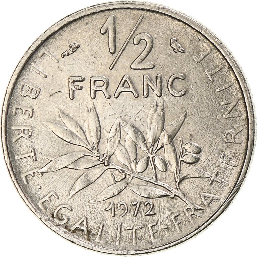 Moneda, Francia, Semeuse, 1/2 Franc, 1972, Paris, MBC, Níquel, KM:931.1, Le