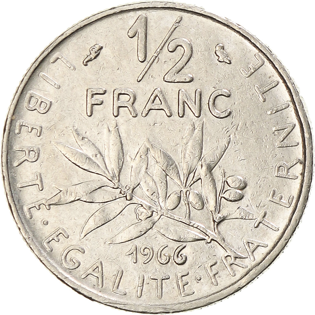 Munten, Frankrijk, Semeuse, 1/2 Franc, 1966, Paris, ZF, Nickel, KM:931.1