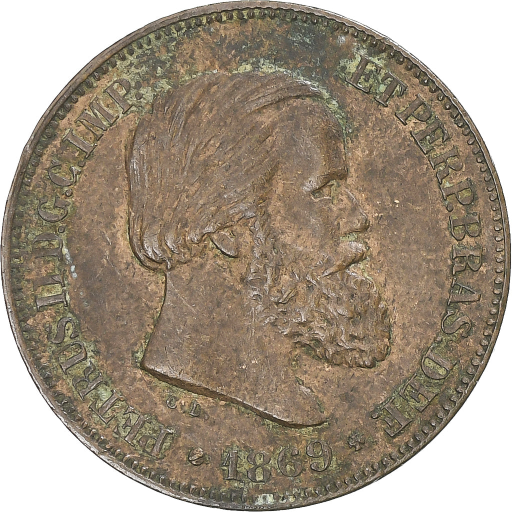 Coin, Brazil, Pedro II, 10 Reis, 1869, EF(40-45), Bronze, KM:473