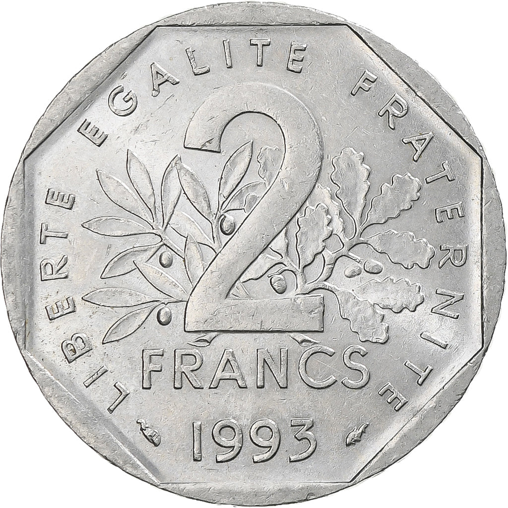 Frankrijk, 2 Francs, Jean Moulin, 1993, Paris, Nickel, ZF+, Gadoury:547, KM:1062