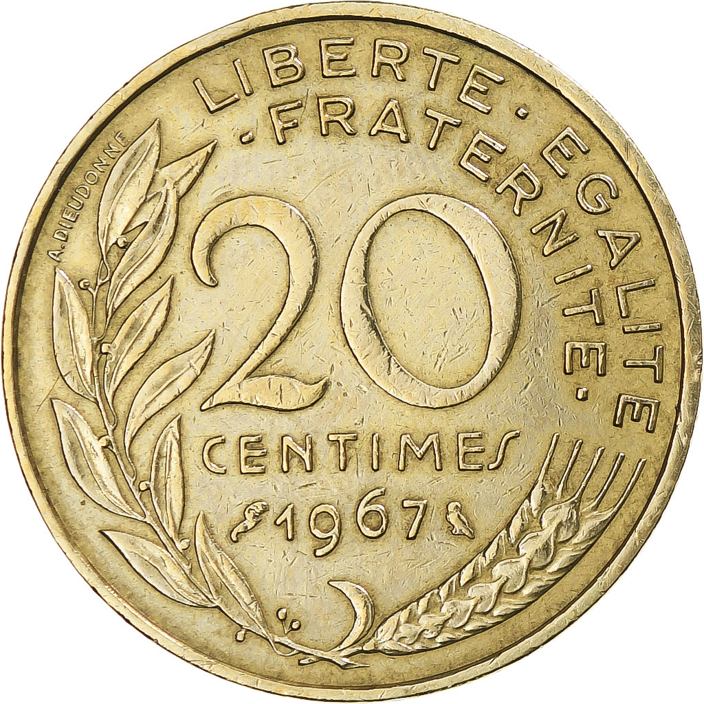 Moneta, Francja, Marianne, 20 Centimes, 1967, Paris, VF(20-25), Aluminium-Brąz