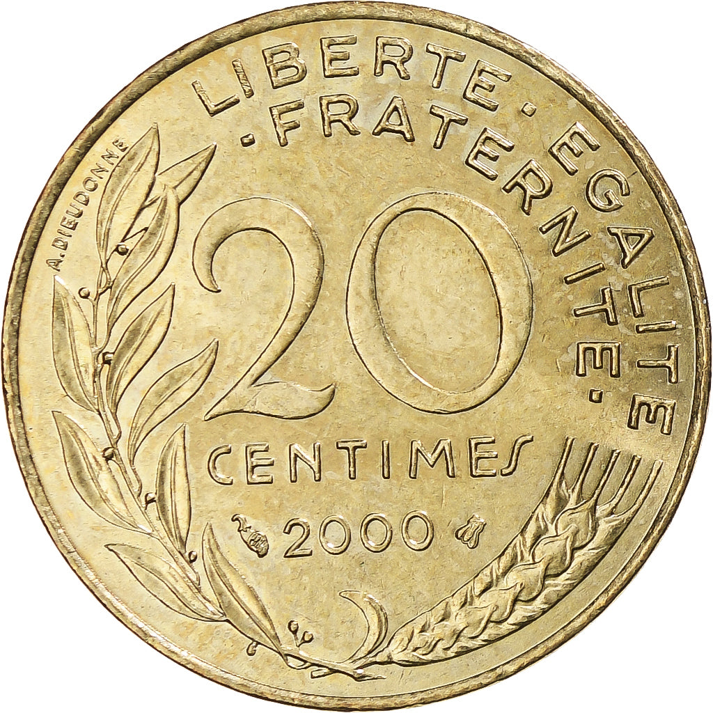 Moneta, Francja, Marianne, 20 Centimes, 2000, Paris, MS(60-62), Aluminium-Brąz