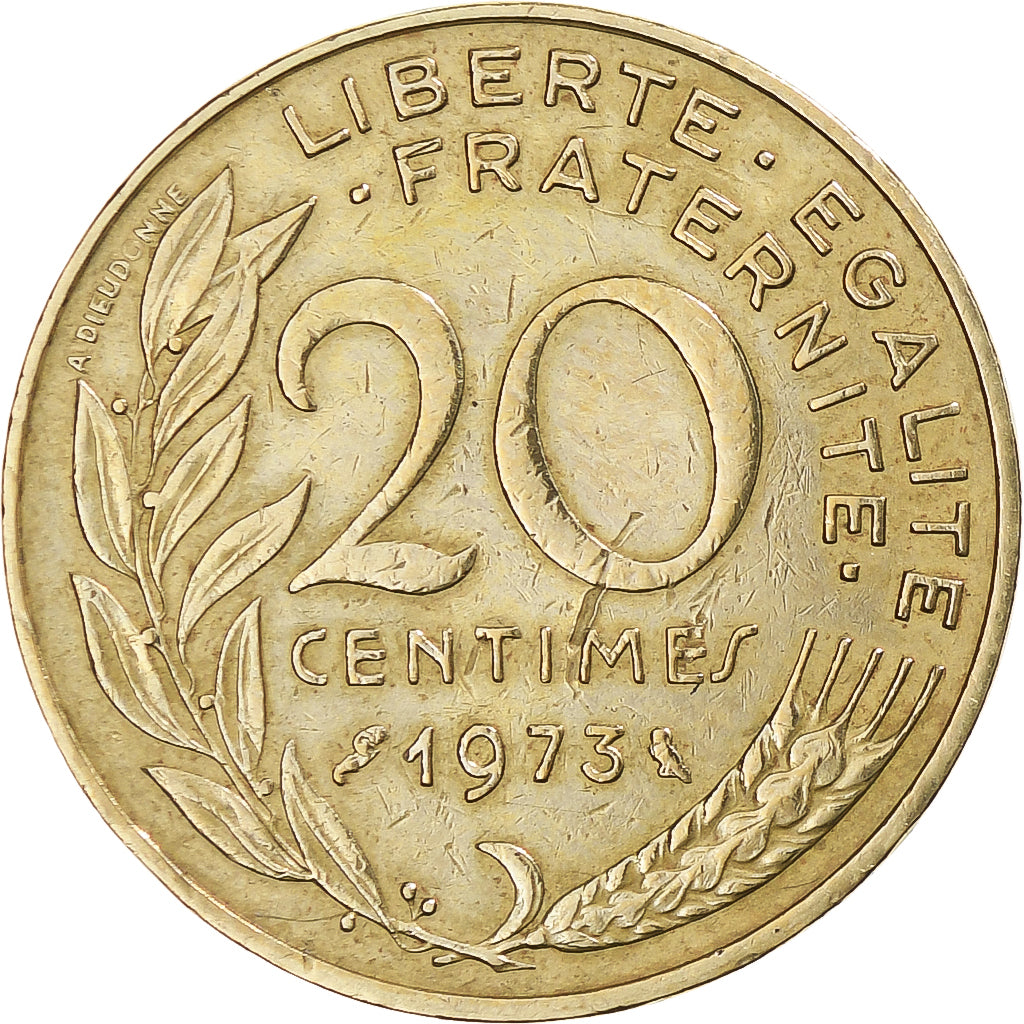 Moneta, Francja, Marianne, 20 Centimes, 1973, Paris, VF(30-35), Aluminium-Brąz