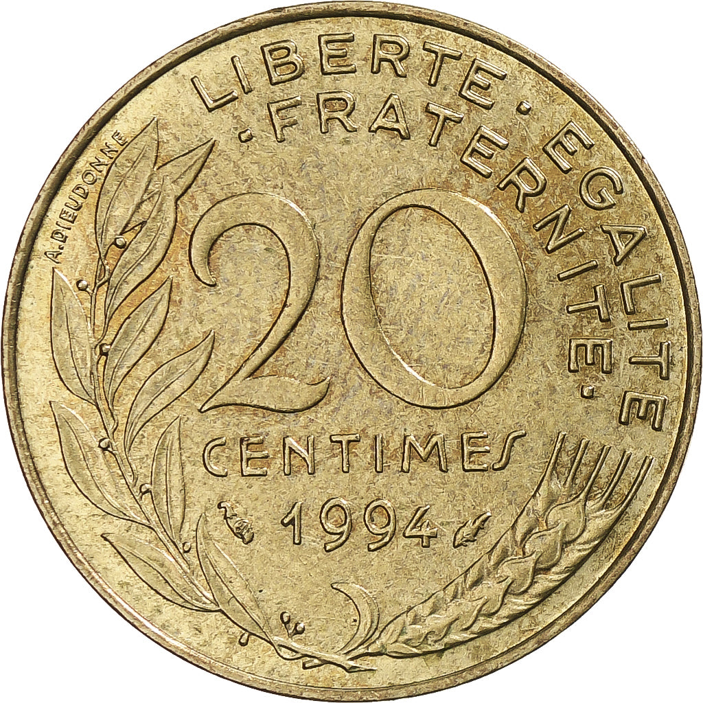 Münze, Frankreich, Marianne, 20 Centimes, 1994, Paris, SS, Aluminum-Bronze