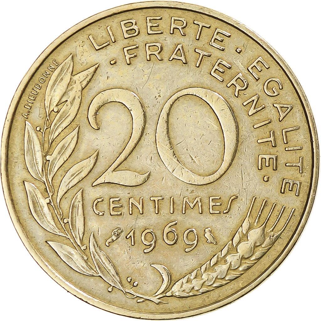 Moneta, Francja, Marianne, 20 Centimes, 1969, Paris, VF(30-35), Aluminium-Brąz