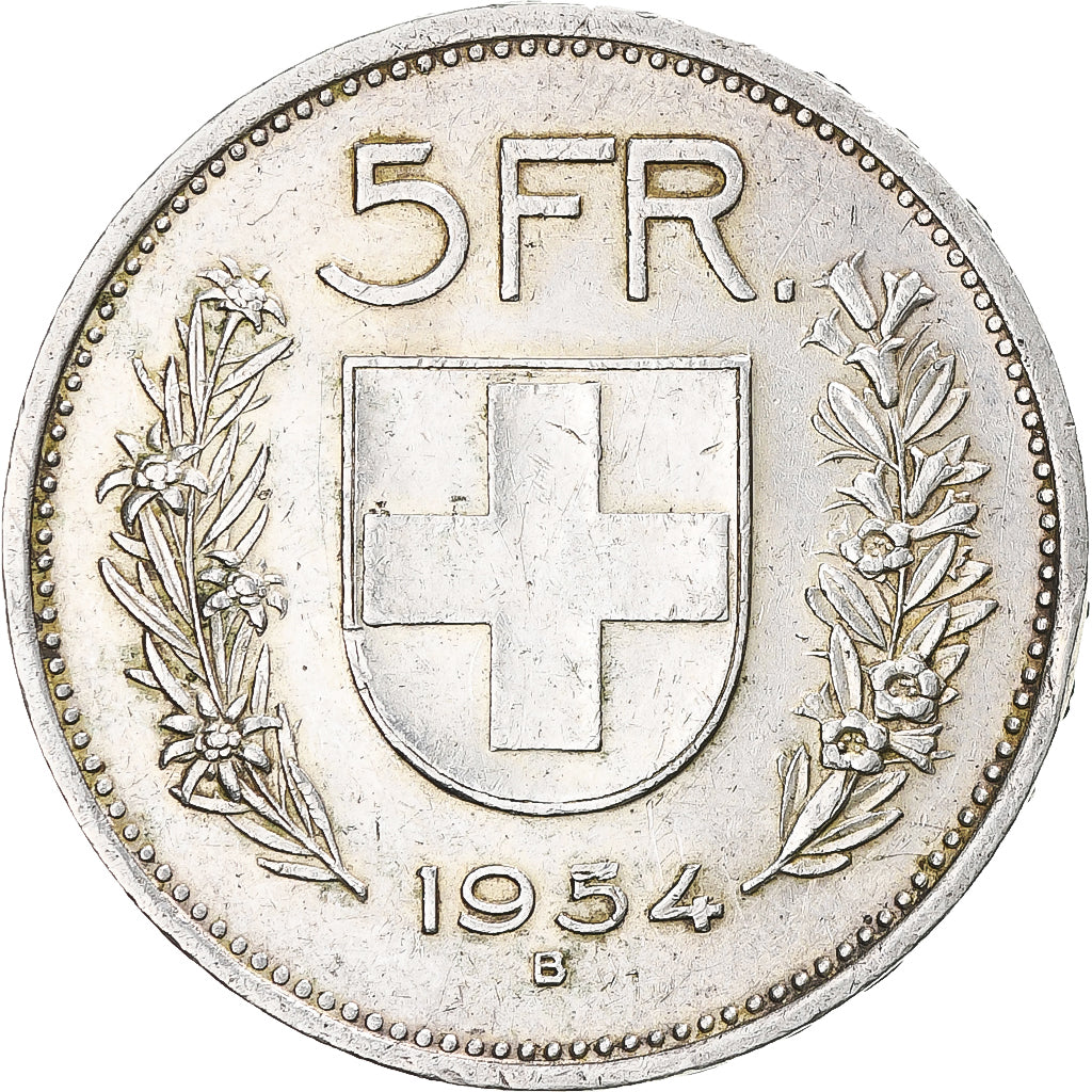 Coin, Switzerland, 5 Francs, 1954, Bern, EF(40-45), Silver, KM:40a.1