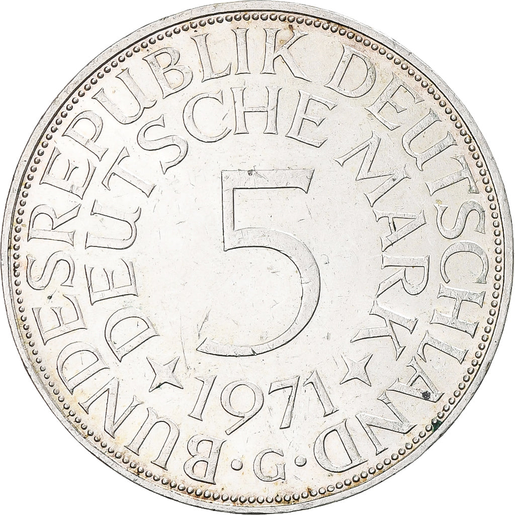 Moneta, GERMANIA - REPUBBLICA FEDERALE, 5 Mark, 1971, Karlsruhe, BB+, Argento