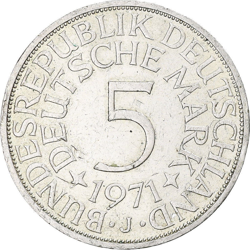 Coin, GERMANY - FEDERAL REPUBLIC, 5 Mark, 1971, Hambourg, AU(55-58), Silver