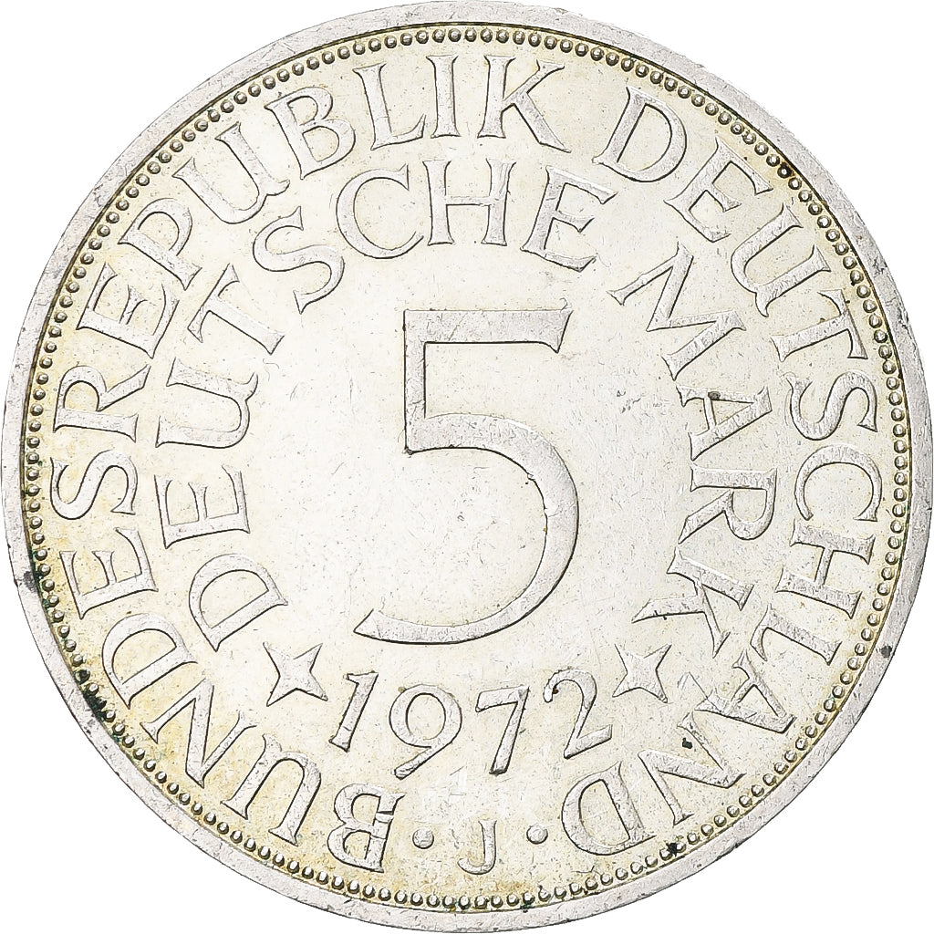 Coin, GERMANY - FEDERAL REPUBLIC, 5 Mark, 1972, Hambourg, AU(55-58), Silver