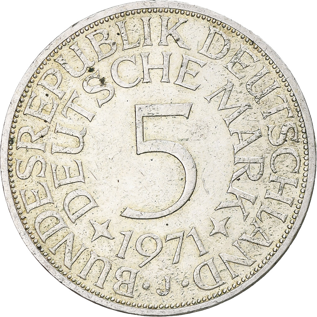 Moeda, ALEMANHA - REPÚBLICA FEDERAL, 5 Mark, 1971, Hambourg, AU(50-53), Prata