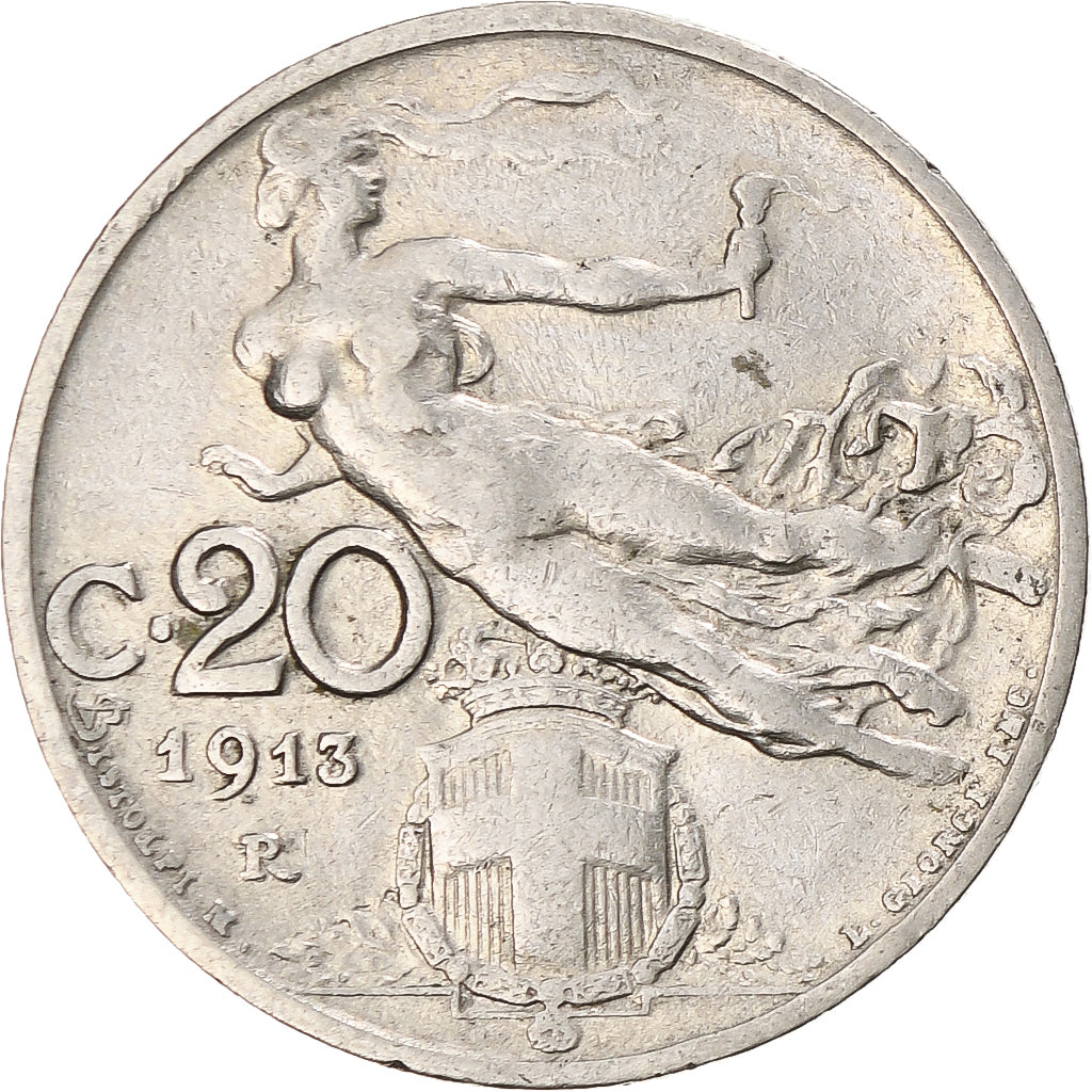 Moneda, Italia, Vittorio Emanuele III, 20 Centesimi, 1913, Rome, BC+, Níquel