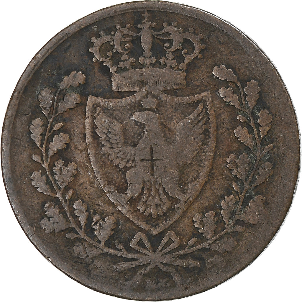 Monnaie, États italiens, SARDINIA, Carlo Felice, 5 Centesimi, 1826, Torino, TB