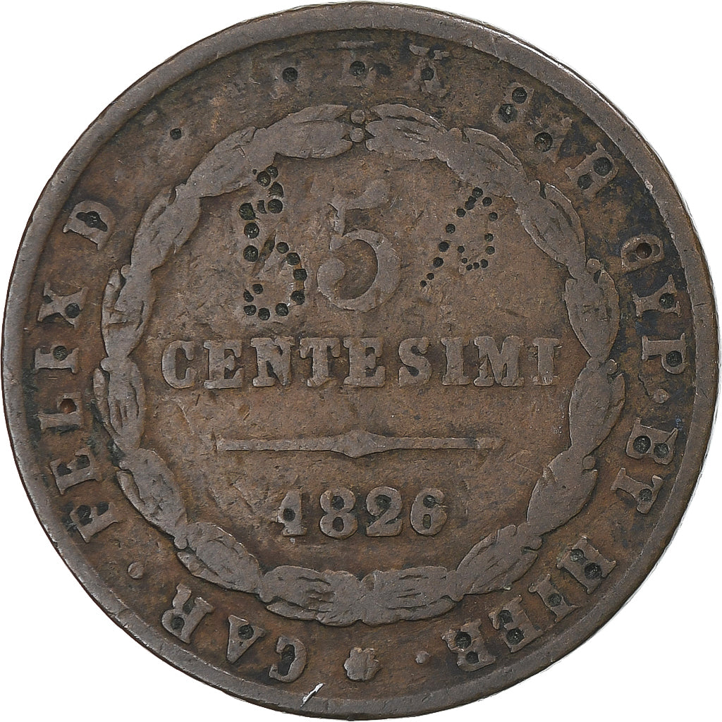 Monnaie, États italiens, SARDINIA, Carlo Felice, 5 Centesimi, 1826, Torino, TB