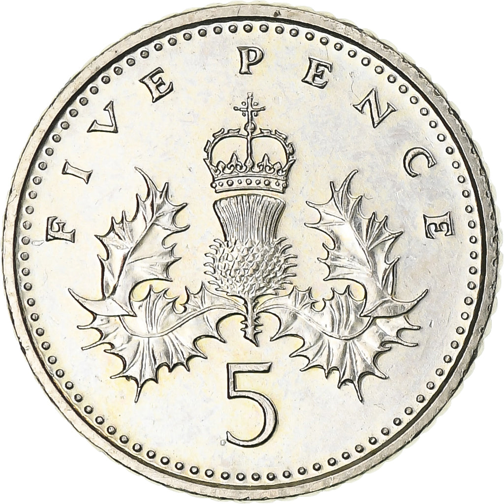 Moneda, Gran Bretaña, Elizabeth II, 5 Pence, 1990, MBC+, Cobre - níquel
