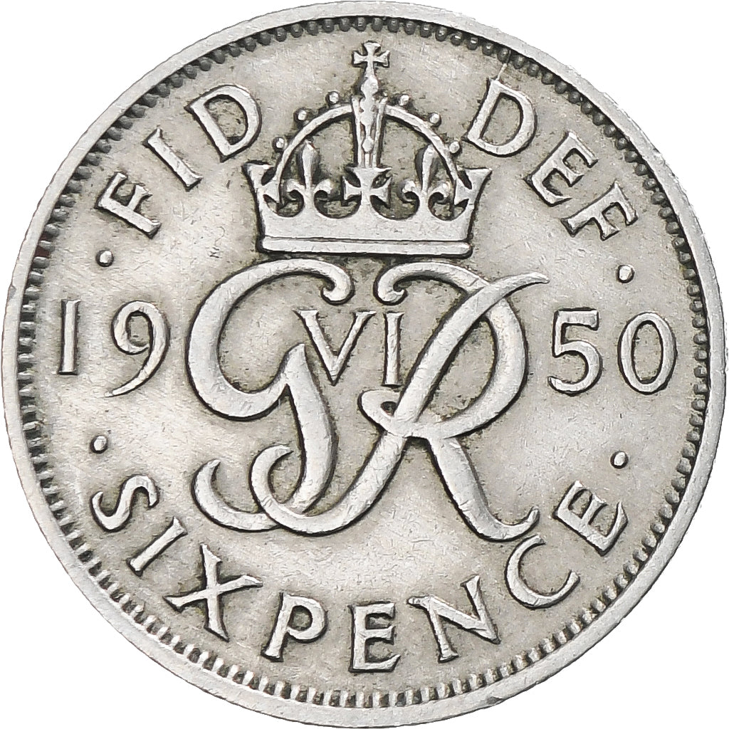 Moneta, Gran Bretagna, George VI, 6 Pence, 1950, MB+, Rame-nichel, KM:875