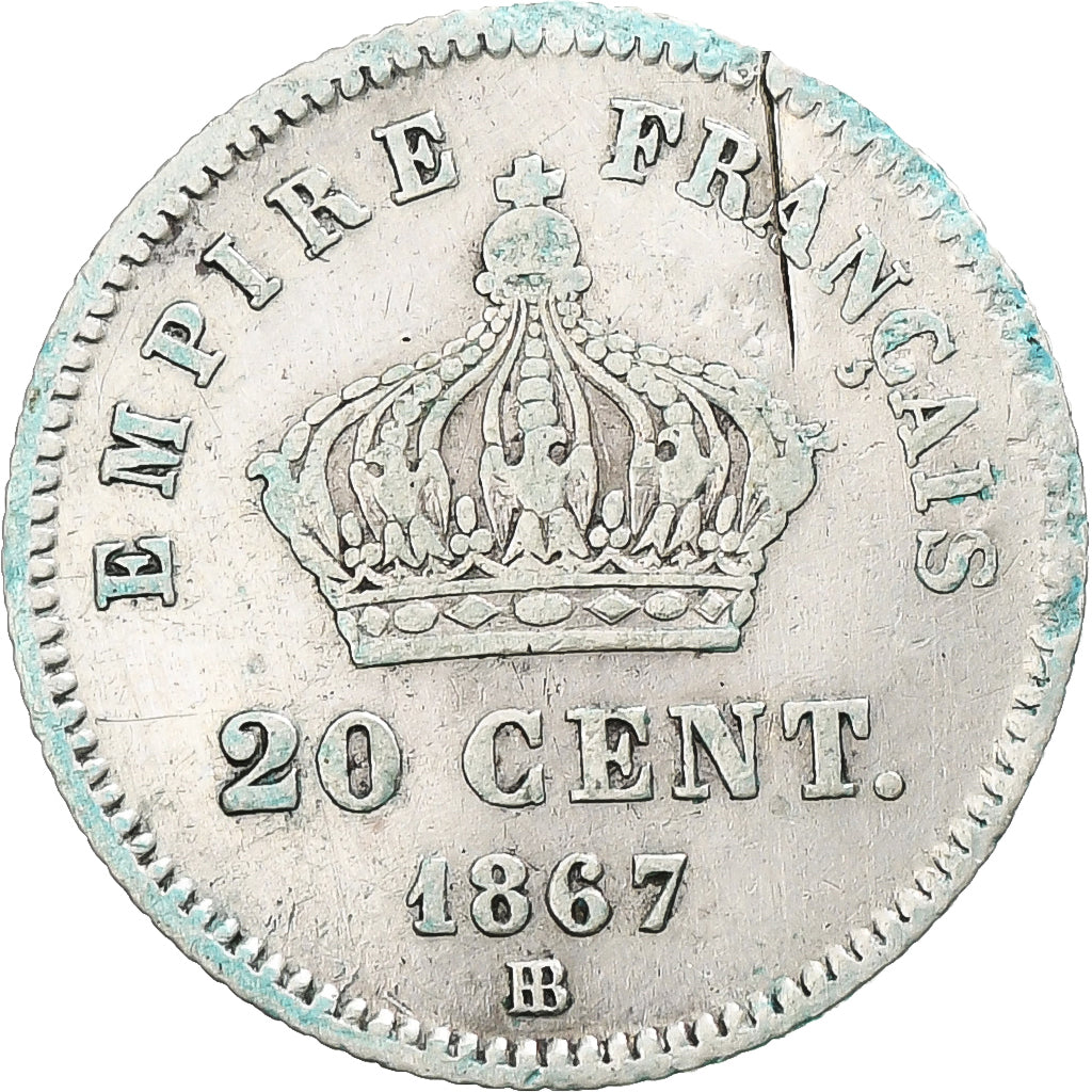 Monnaie, France, Napoleon III, Napoléon III, 20 Centimes, 1867, Strasbourg