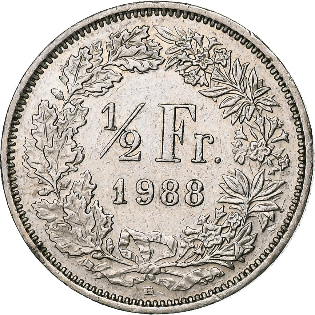 Suiza, 1/2 Franc, 1988, Bern, Cobre - níquel, BC+, KM:23a.3