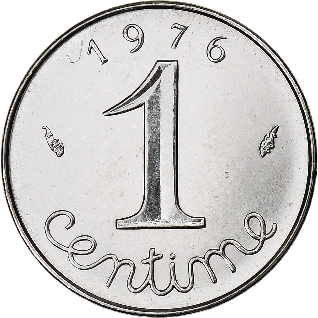 France, Centime, Épi, 1976, Paris, FDC, Stainless Steel, MS(65-70), Gadoury:91