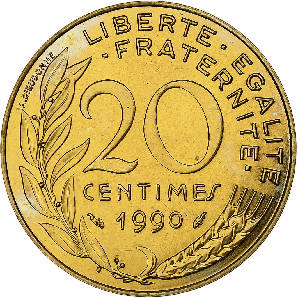Frankreich, 20 Centimes, Marianne, 1990, Paris, FDC, Aluminum-Bronze, STGL