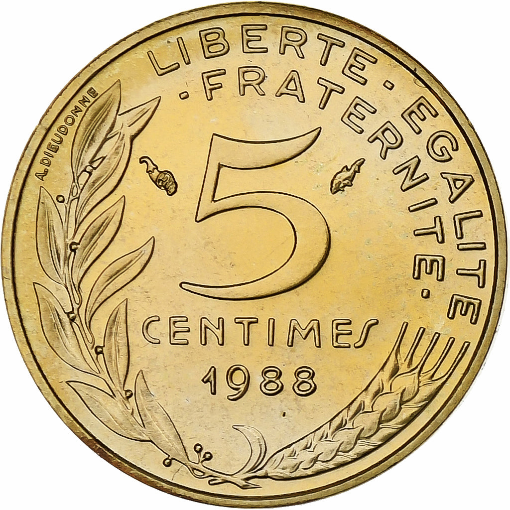 Frankrijk, 5 Centimes, Marianne, 1988, Paris, FDC, Aluminum-Bronze, FDC