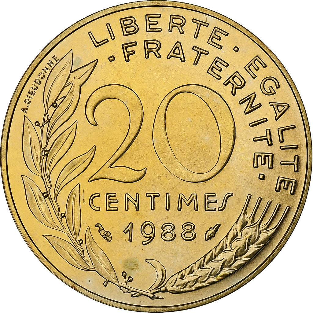 Frankreich, 20 Centimes, Marianne, 1988, Paris, FDC, Aluminum-Bronze, STGL