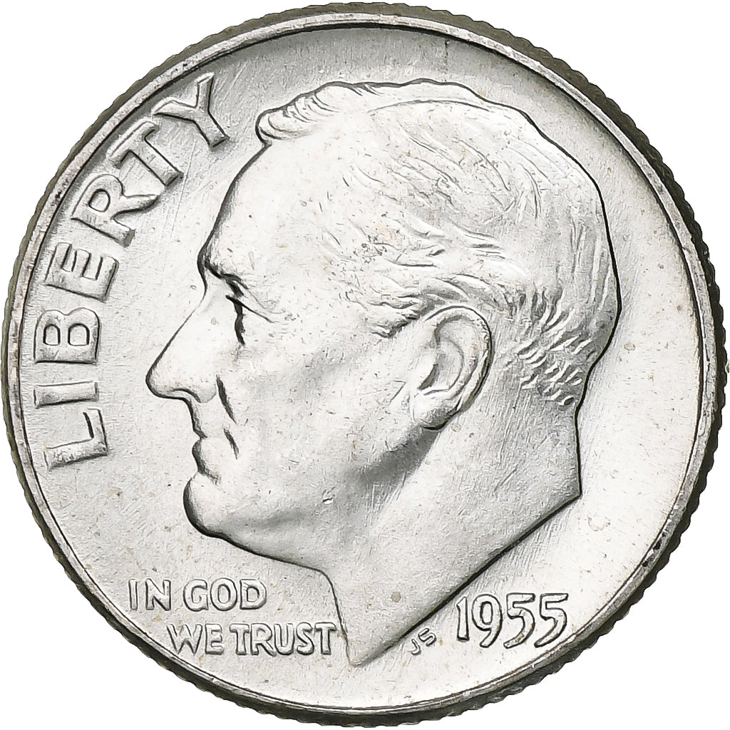 USA, Dime, Roosevelt Dime, 1955, U.S. Mint, BU, Srebro, MS(63), KM:195