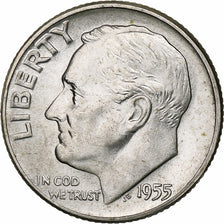United States, Dime, Roosevelt Dime, 1955, U.S. Mint, BU, Silver, MS(63), KM:195