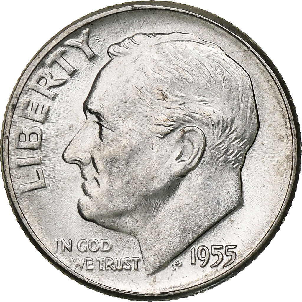 United States, Dime, Roosevelt Dime, 1955, U.S. Mint, BU, Silver, MS(63), KM:195