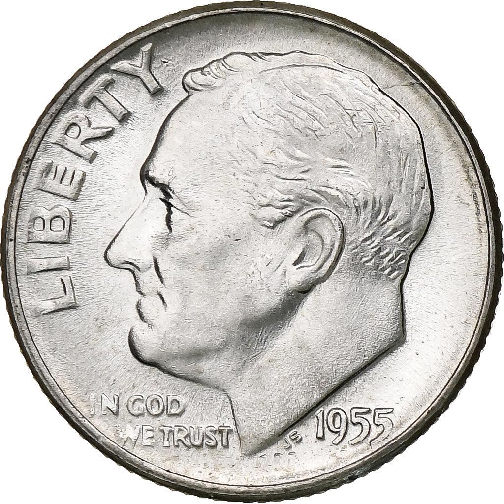 États-Unis, Dime, Roosevelt Dime, 1955, U.S. Mint, BU, Argent, SPL, KM:195