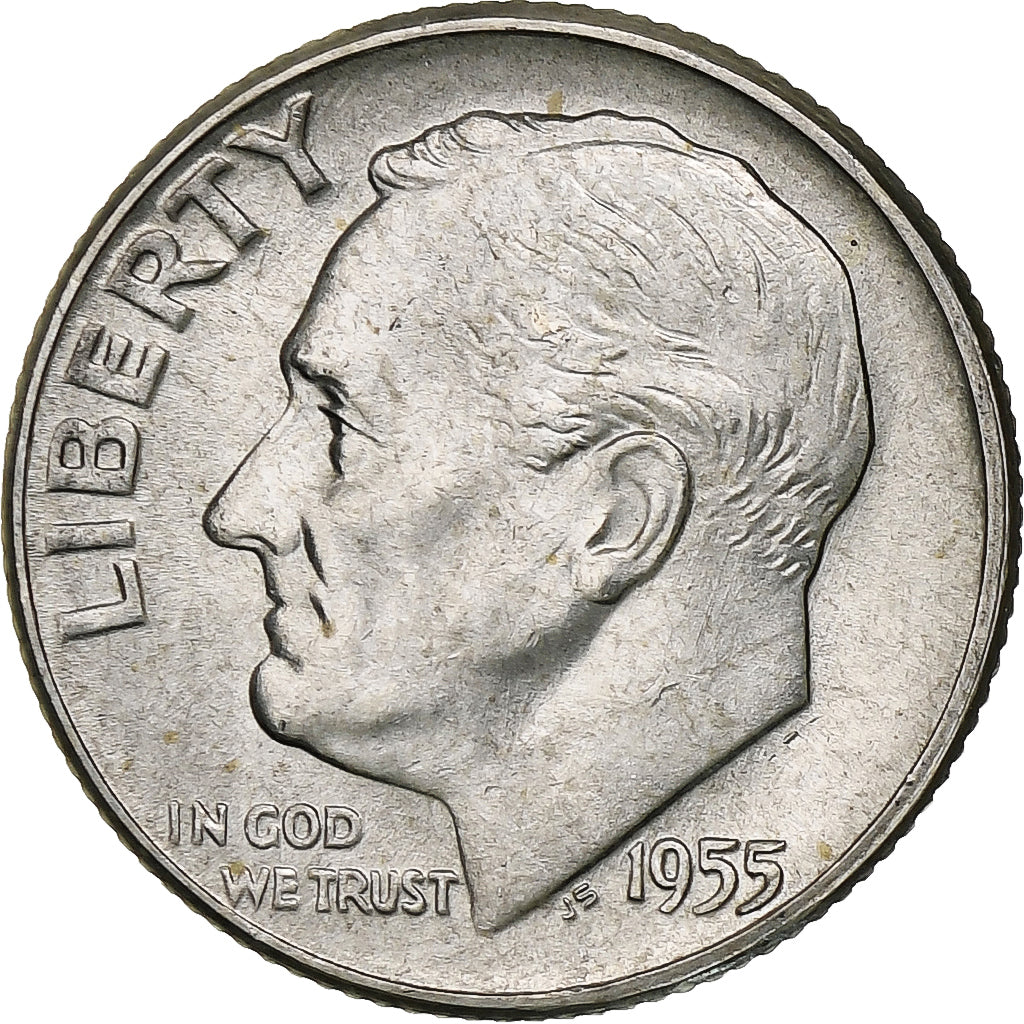 United States, Dime, Roosevelt Dime, 1955, U.S. Mint, BU, Silver, MS(63), KM:195