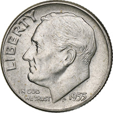 United States, Dime, Roosevelt Dime, 1955, U.S. Mint, BU, Silver, MS(63), KM:195