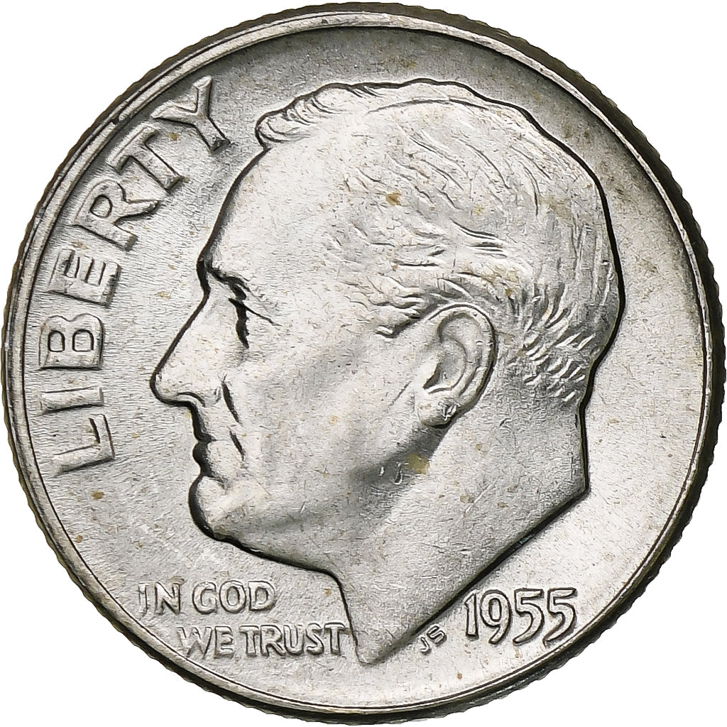 États-Unis, Dime, Roosevelt Dime, 1955, U.S. Mint, BU, Argent, SPL, KM:195