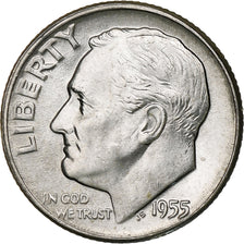 United States, Dime, Roosevelt Dime, 1955, U.S. Mint, BU, Silver, MS(63), KM:195