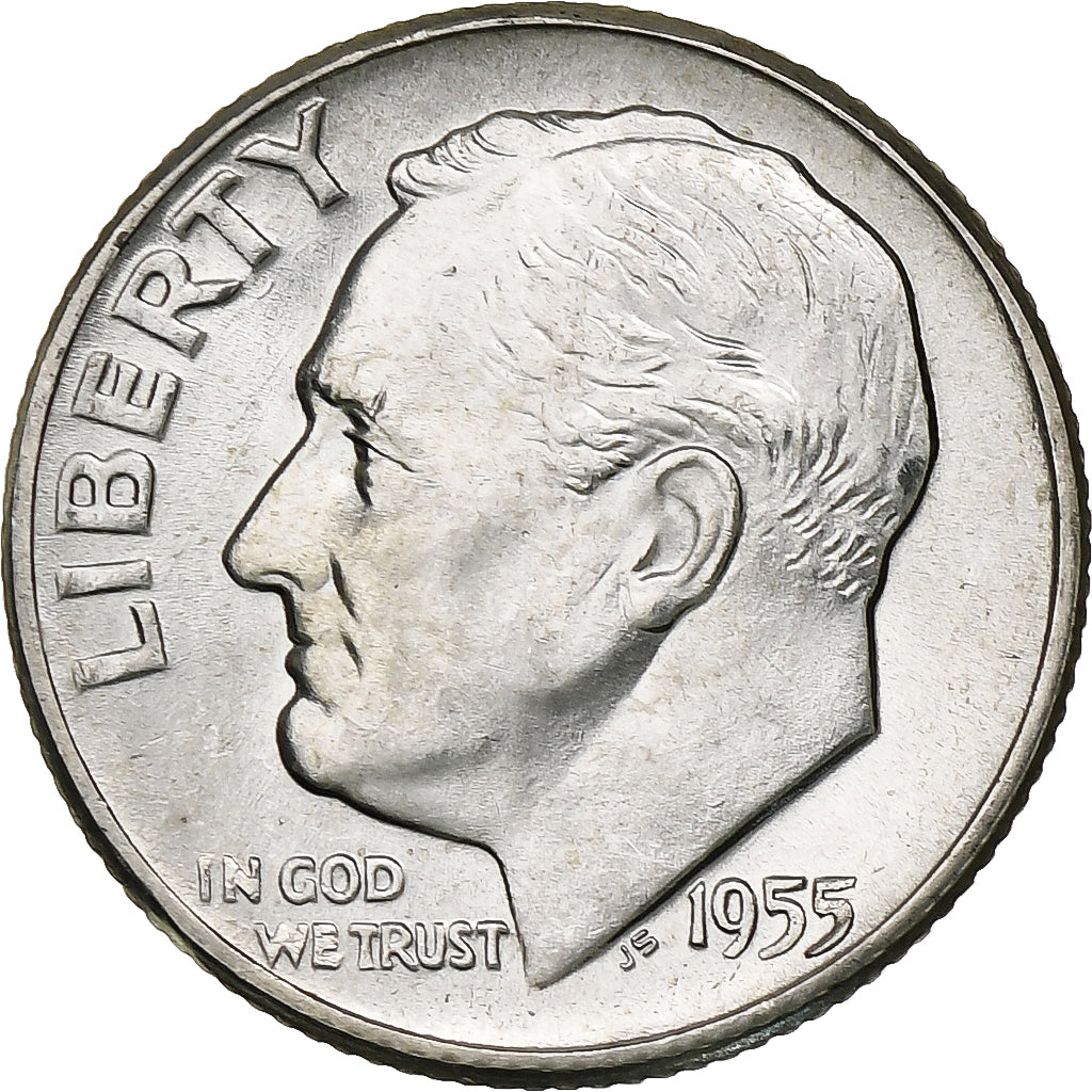 Verenigde Staten, Dime, Roosevelt Dime, 1955, U.S. Mint, BU, Zilver, UNC-