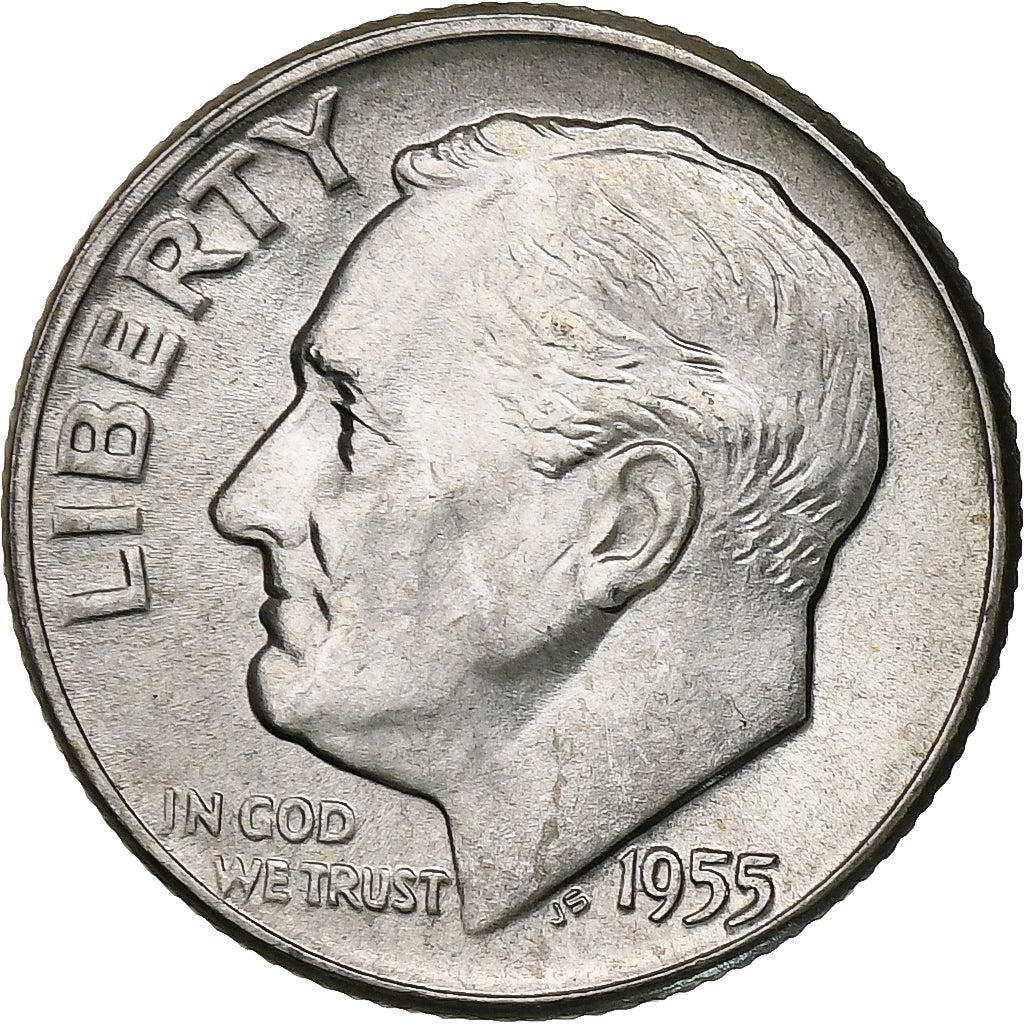United States, Dime, Roosevelt Dime, 1955, U.S. Mint, BU, Silver, MS(63), KM:195