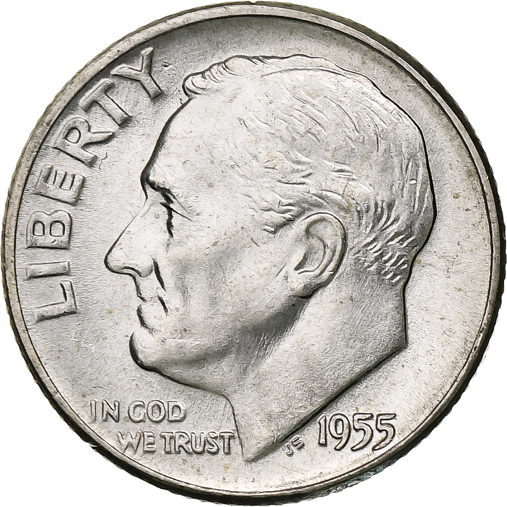 United States, Dime, Roosevelt Dime, 1955, U.S. Mint, BU, Silver, MS(63), KM:195