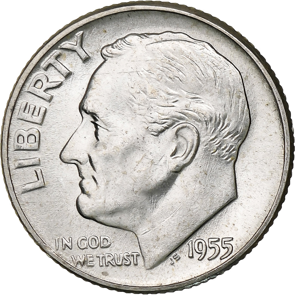 États-Unis, Dime, Roosevelt Dime, 1955, U.S. Mint, BU, Argent, SPL, KM:195