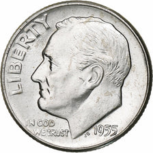United States, Dime, Roosevelt Dime, 1955, U.S. Mint, BU, Silver, MS(63), KM:195
