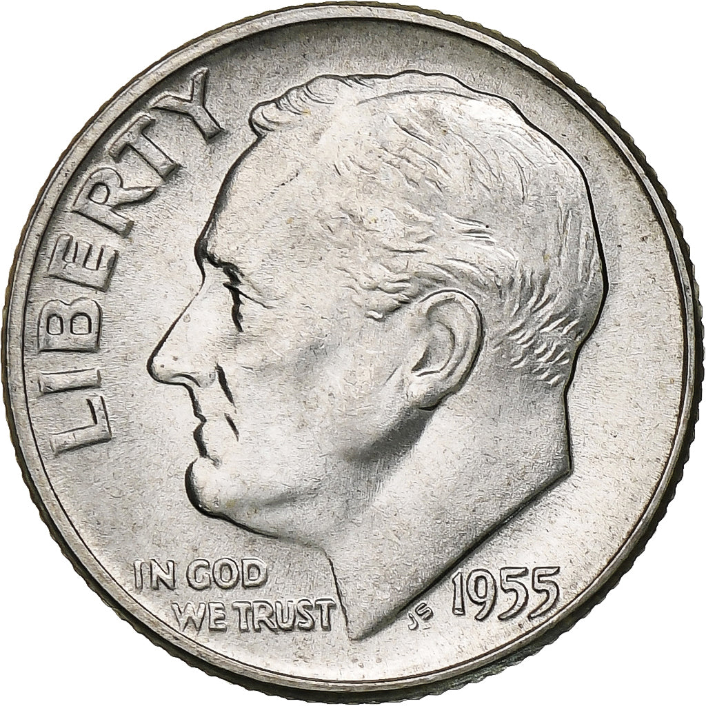 États-Unis, Dime, Roosevelt Dime, 1955, U.S. Mint, BU, Argent, SPL, KM:195