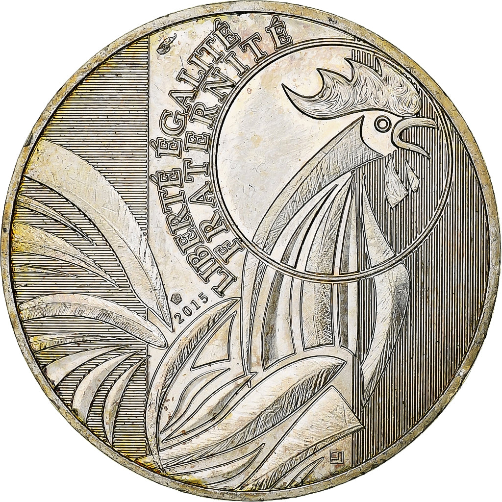 Francja, 10 Euro, 2015, Monnaie de Paris, Coq, AU(55-58), Srebro